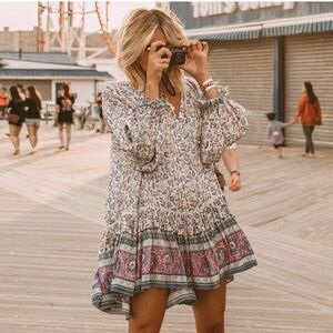 Spell Gypsy Floral Boho Dress with Purple Accents xxs